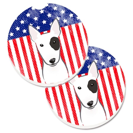 Carolines Treasures American Flag and Bull Terrier Set of 2 Cup Holder Car Coaster BB2139CARC